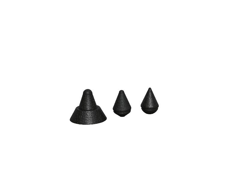 Trois embouts de massage noirs de différentes tailles.