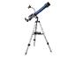 Un télescope bleu sur un trépied argenté.