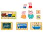 Blocs de bois avec Peppa Pig, un train, un bus et un bateau.