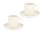 Deux tasses blanches avec soucoupes.