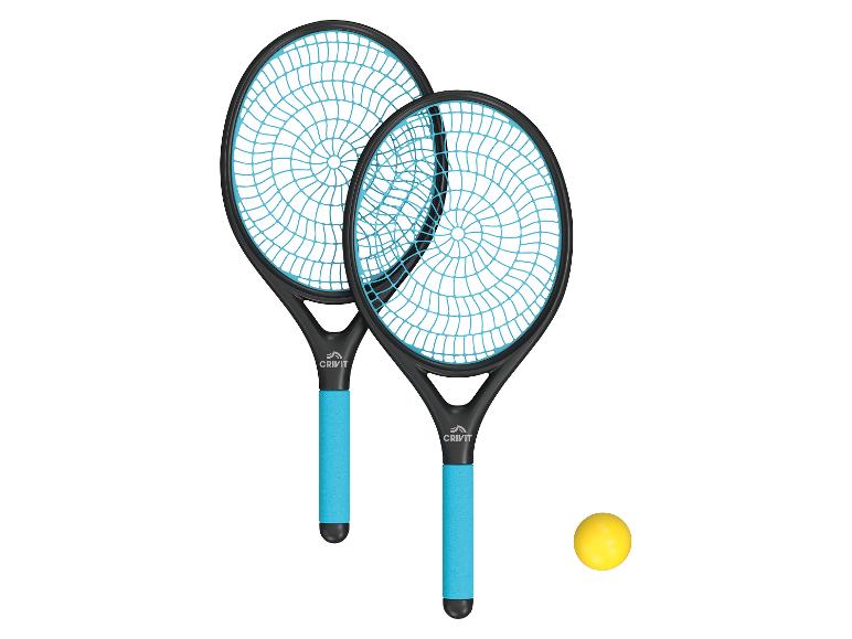 Deux raquettes Crivit et une balle pour jeux de plage.