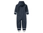 Une combinaison de pluie bleu foncé avec capuche pour enfant.