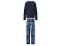 Pyjama homme bleu marine avec haut à manches longues et pantalon à carreaux bleus.
