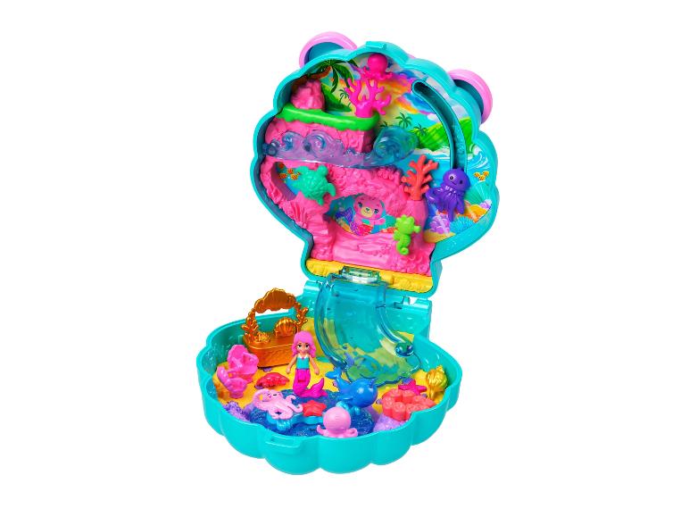 Ensemble de jeu compact Polly Pocket en forme de coquillage, thème sous-marin avec accessoires.