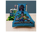 Une housse de couette Minecraft avec des images de Steve, Creeper et d'autres personnages.