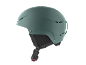 Casque de ski vert avec fentes d'aération et jugulaire