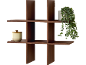 Étagère murale en bois marron avec une plante et un pot en céramique