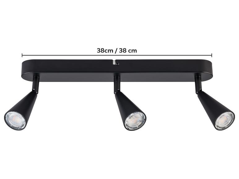 Barre de spots de plafond noire de 38 cm avec trois lumières coniques réglables
