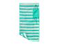 Tapis de plage rayé avec poignée, turquoise et blanc