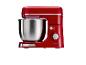 Un robot de cuisine rouge Silvercrest avec un bol en acier inoxydable.