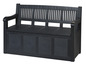 Un banc de rangement noir avec un aspect bois.