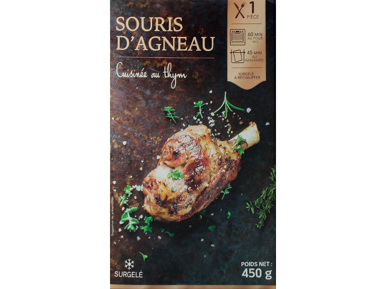 Souris d'agneau surgelée au thym, 450g, temps de cuisson 45-60 min.