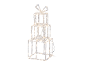 Pile lumineuse de trois boîtes cadeaux en acrylique transparent avec nœud, avec des lumières LED blanc chaud.