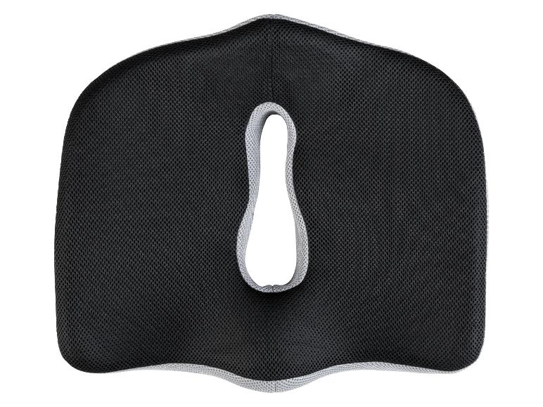 Coussin de siège ergonomique en maille noire et grise.