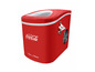 Une machine à glaçons Coca-Cola rouge avec un ouvre-bouteille.