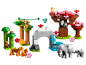 Ensemble Lego d'animaux avec des tigres, des éléphants, des pandas et des singes