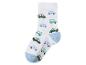 Chaussette blanche pour enfant avec des voitures bleues et vertes.