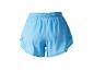 Short de sport femme bleu clair avec taille élastique et empiècements en mesh.