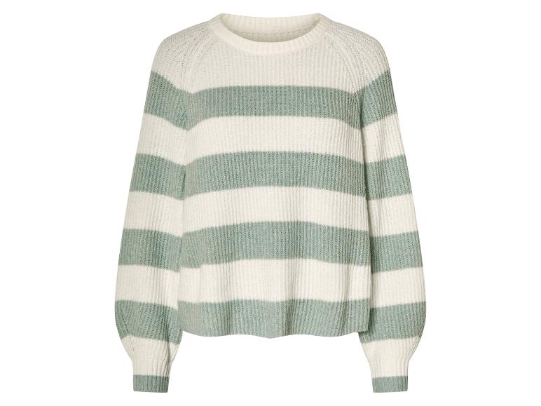 Pull rayé crème et menthe.