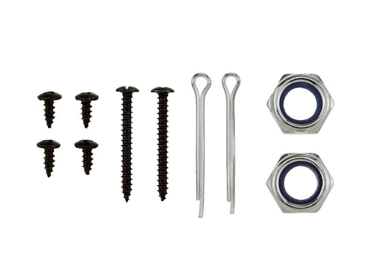 Vis noires, goupilles fendues et écrous avec insert bleu