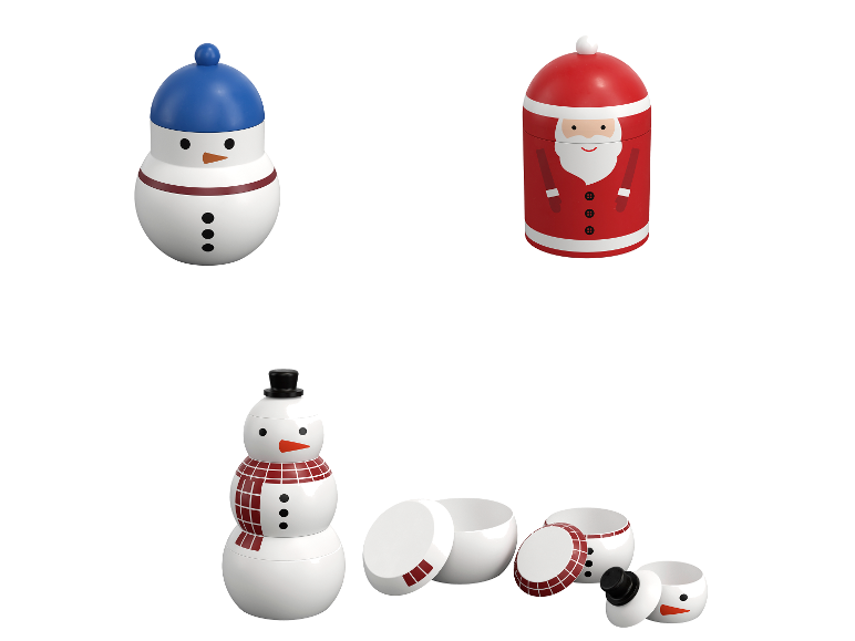 Boîtes de rangement SILVERCREST® avec motifs de Noël: bonhomme de neige et Père Noël.