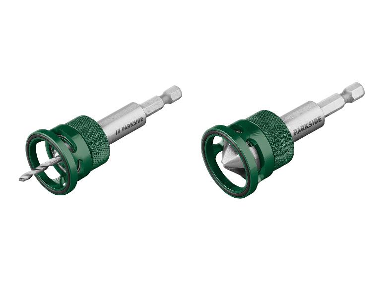 Deux forets Parkside verts avec différents embouts.