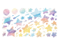 Étoiles et traits pastel colorés.