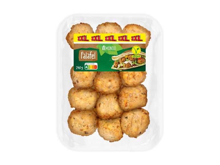 Barquette de falafels XXL avec label végétalien et Nutri-Score A, 240 g.