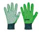Deux paires de gants de travail verts avec des points blancs.