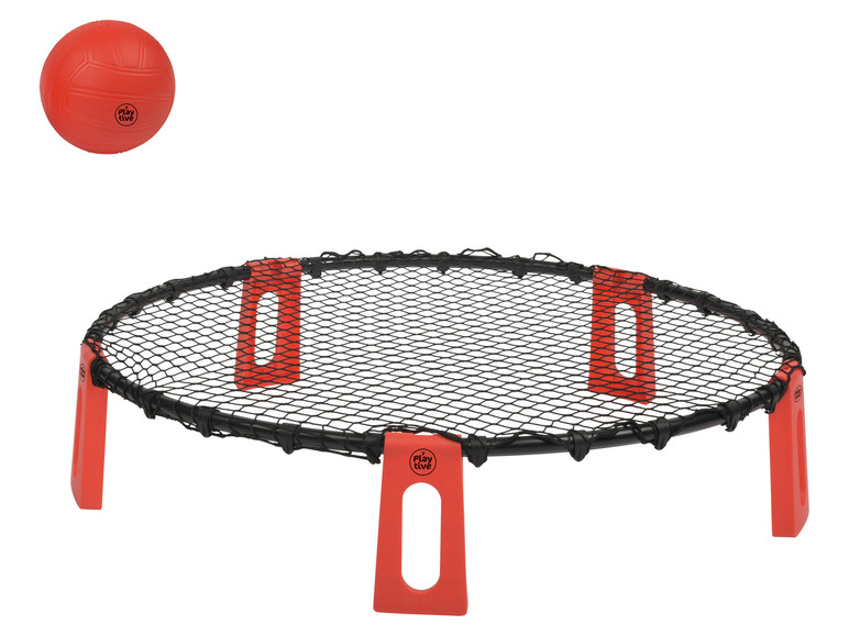 Un but de football Playtive avec un cadre rouge et un filet noir.