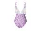 Maillot de bain une pièce, violet à fleurs, détail dentelle.