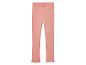 Un legging rose en tricot avec un ourlet volanté.