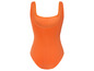 Un maillot de bain orange avec un décolleté carré.