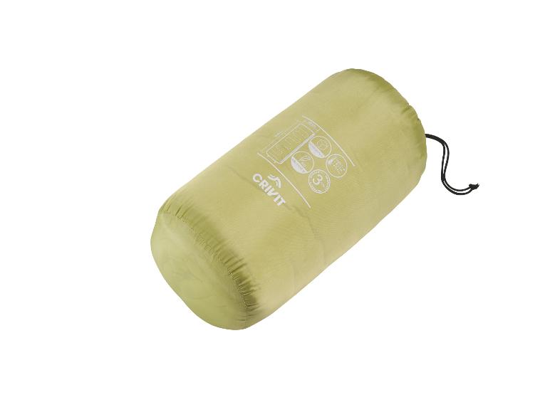 Sac de couchage Crivit vert olive, compressé.