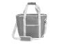 Sac isotherme gris avec sangles blanches et bandoulière