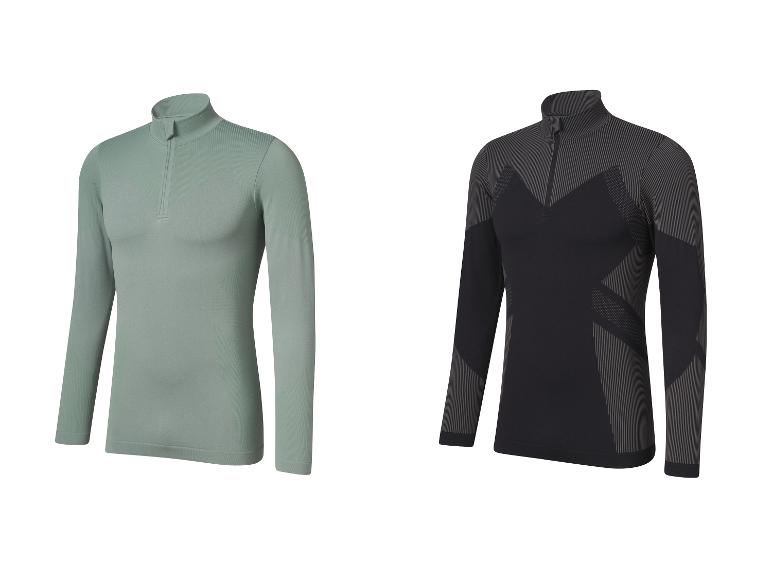 Deux chemises à manches longues pour homme, une verte et une noire avec un motif géométrique.