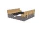 Bac à sable en bois avec bancs pliables en gris et bois naturel.