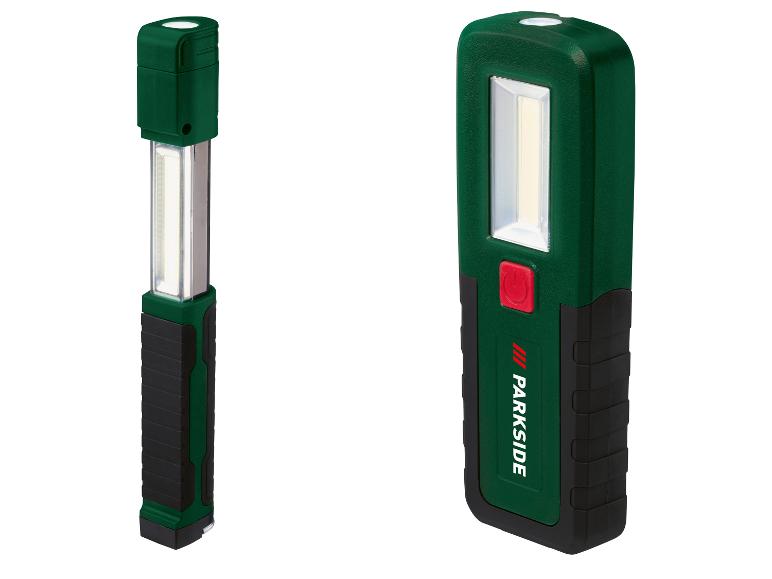 Deux lampes de travail Parkside vertes avec éclairage LED.