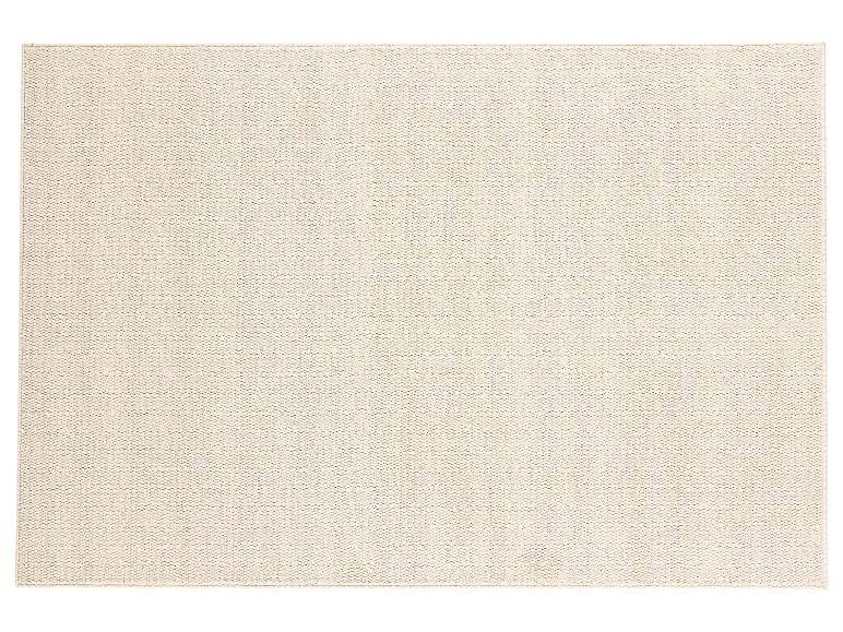 Tapis rectangulaire beige avec texture tricotée.