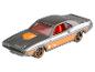 Une Hot Wheels Dodge Challenger grise avec des accents orange.