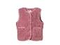 Gilet rose duveteux avec boutons et poches.