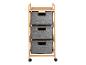 Chariot en bambou avec trois tiroirs en tissu gris