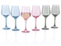 Six verres, deux bleu clair, deux roses et deux gris