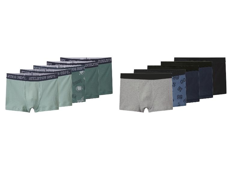Ensemble de boxers pour hommes dans des tons verts, gris et bleus, avec divers motifs.