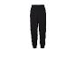Pantalon de survêtement noir avec texte blanc sur la jambe gauche.