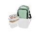 Un sac à déjeuner vert avec deux boîtes à lunch transparentes