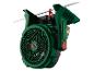 Ventilateur vert foncé accroché, design robuste.