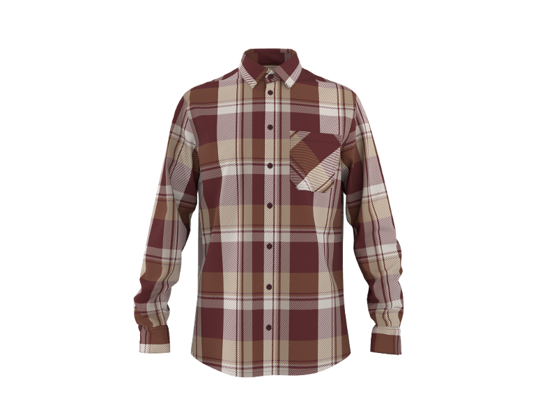 Chemise à carreaux pour homme à manches longues en marron, beige et blanc.
