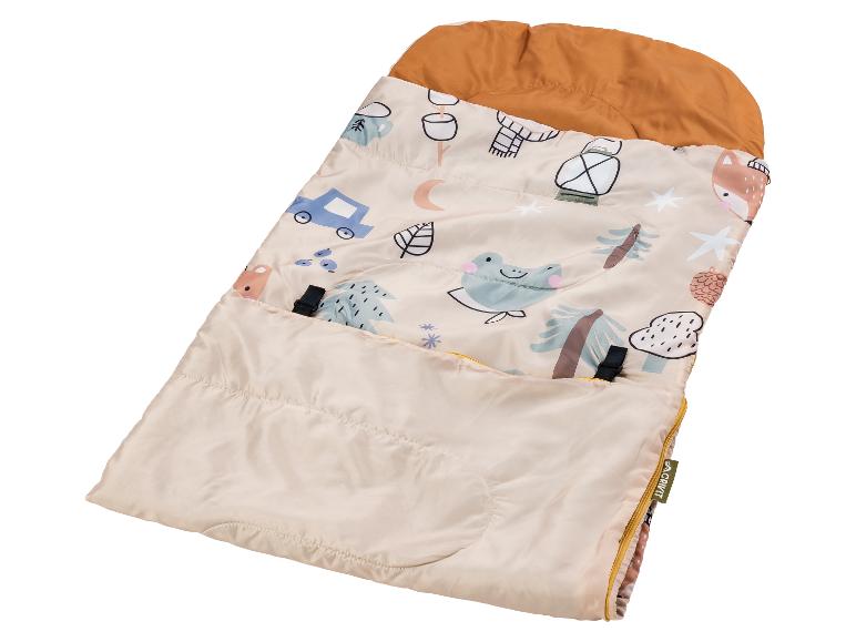 Gigoteuse bébé avec motifs animaux et voitures, dans des tons beige et orange.