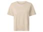 T-shirt femme beige clair à manches courtes et col rond.